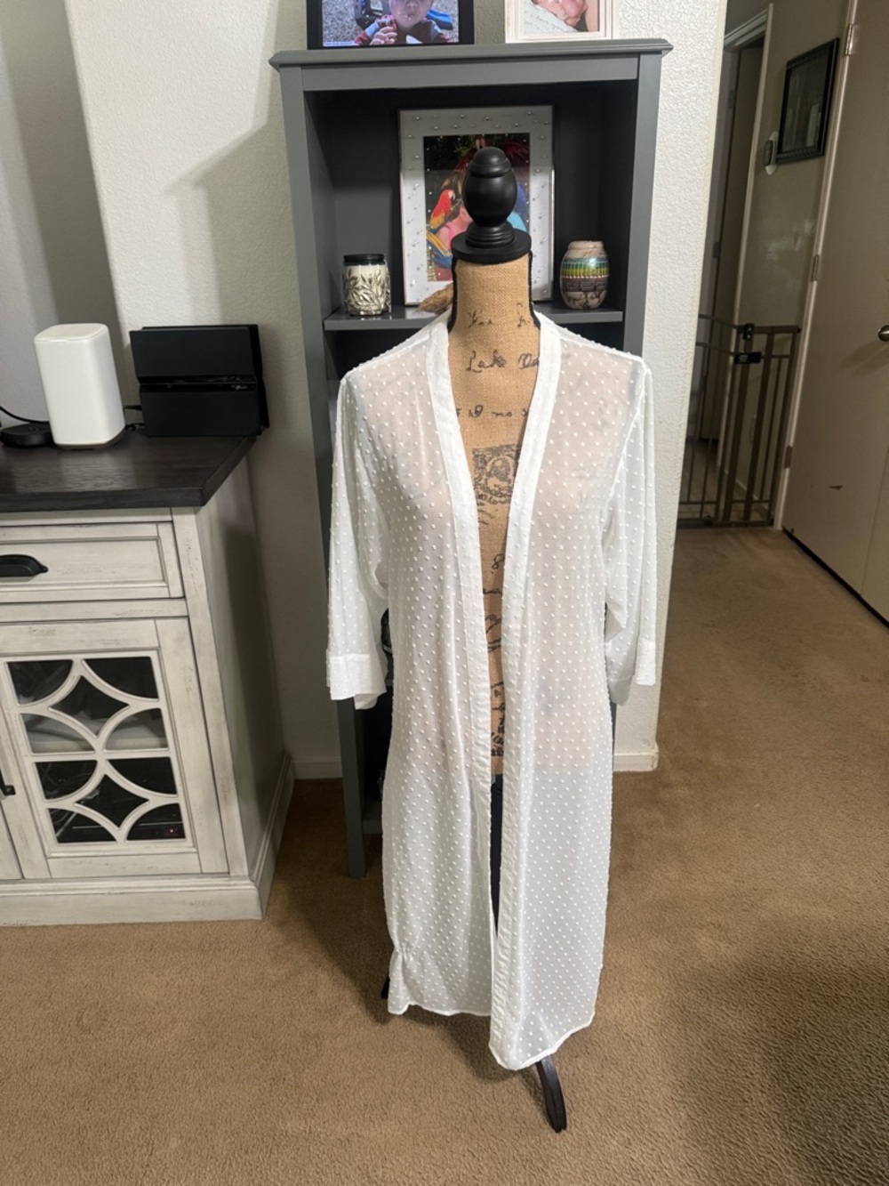 Express Sheer White Dotted Duster size M
